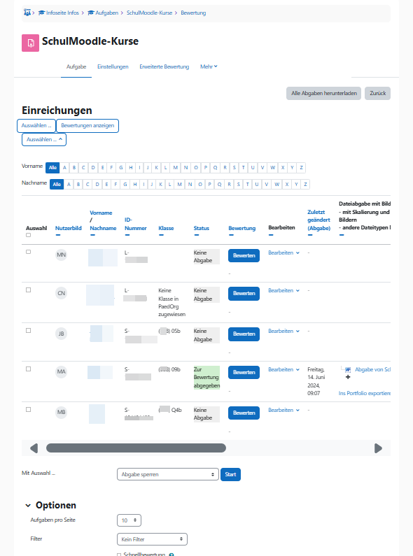 Ansicht der Bewertungsübersicht für die Lehrkraft bei einer Aufgabe.