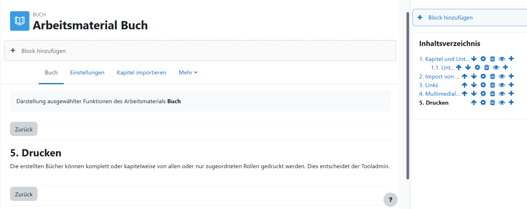 Ansicht eines Arbeitsmaterials vom Typ Buch in der Bearbeitungsansicht