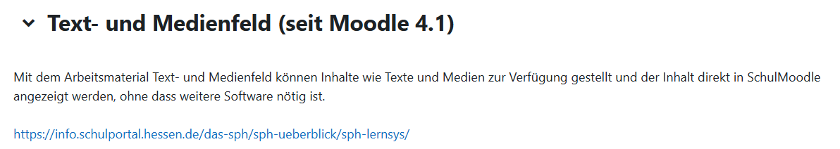 Anzeige eines Text- und Medienfeldes im Kurs