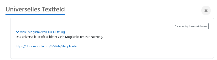 Screenshot eines Universellen Textfeldes