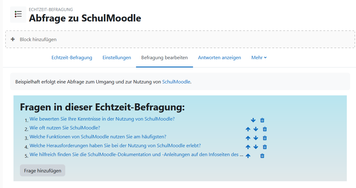 Vorschau einer Echtzeitbefragung für die Lehrkraft