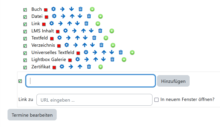 Ansicht einer Aktivität Fortschrittsliste für die Lehrkraft