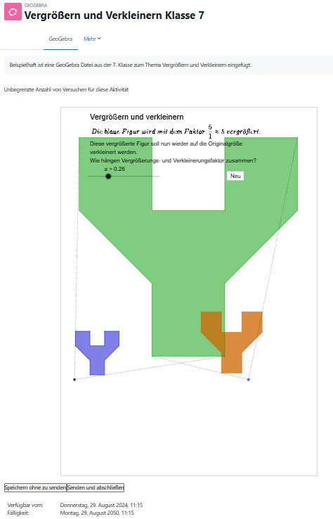 Ansicht einer Aktivität Geogebra im Kurs