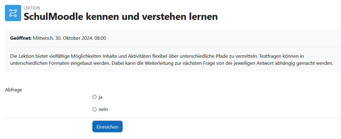 Ansicht einer Beispielfrage aus einer Aktivität Lektion