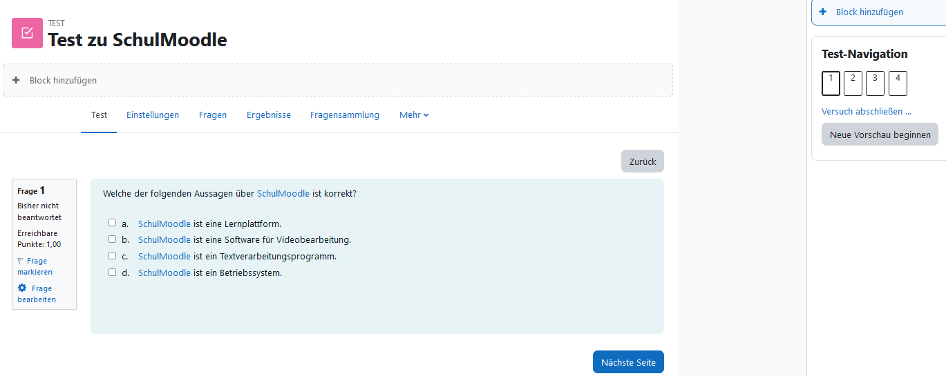 Ansicht einer Aktivität Test