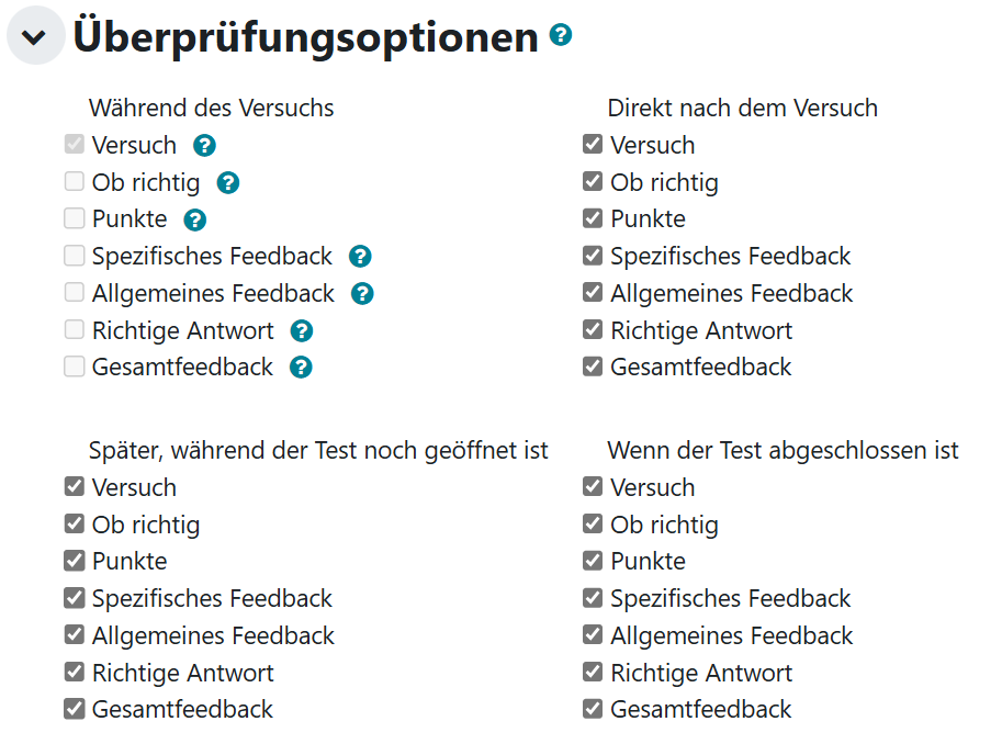 Ansicht mit Überprüfungsoptionen