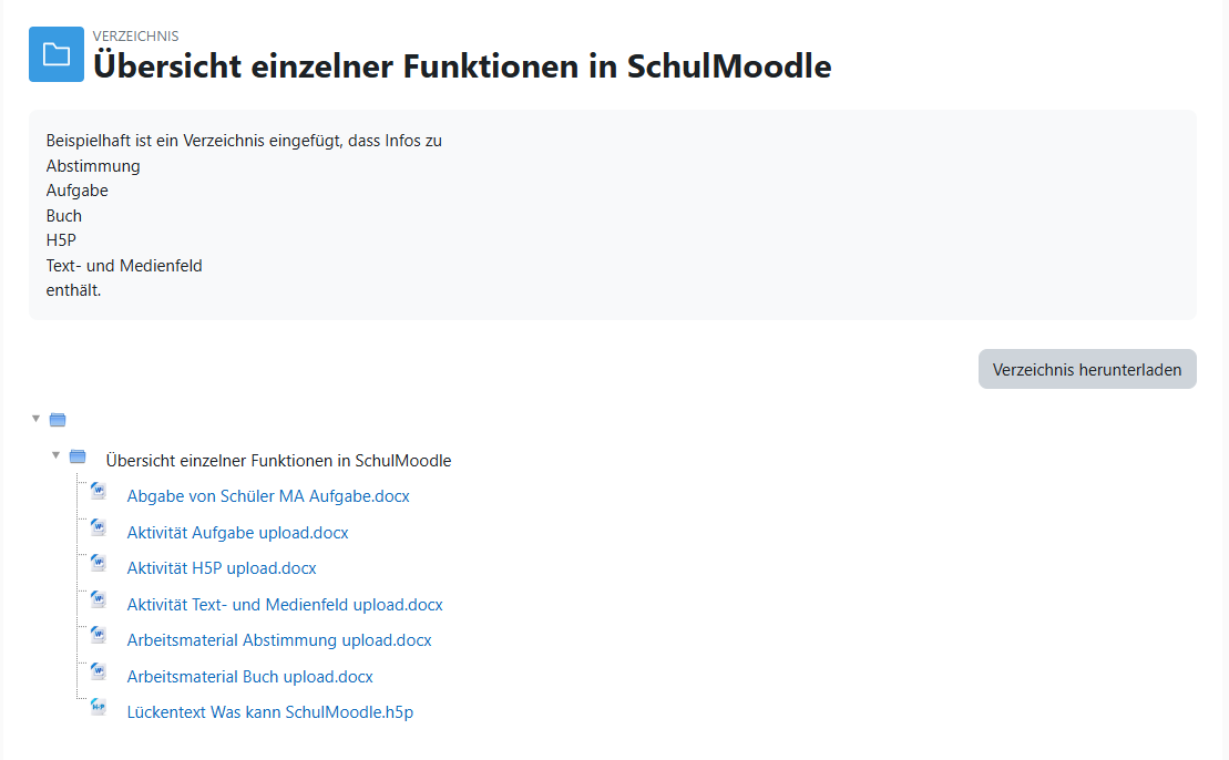 Screenshot in dem ein Verzeichnis angezeigt ist