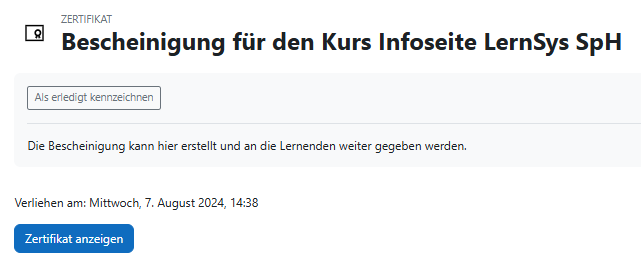 Screenshot mit Button zur Anzeige des Zertifikats