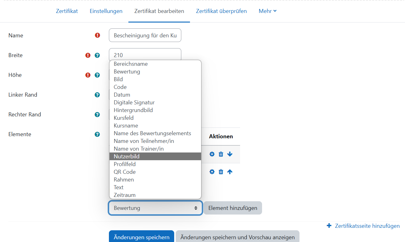 Screenshot mit Einstellungen zum Zertifikat