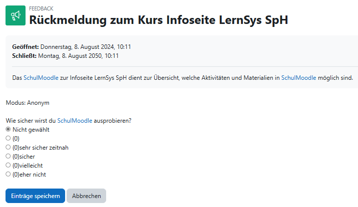 Ansicht einer Abfrage über die Aktivität Feedback
