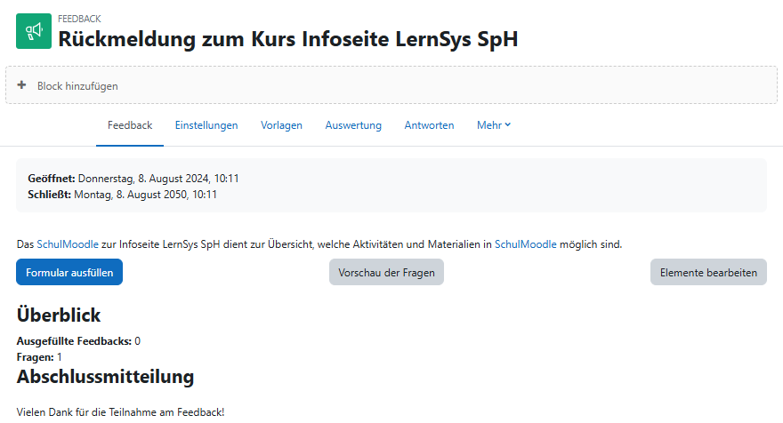 Ansicht einer Aktivität Feedback für die Lehrkraft