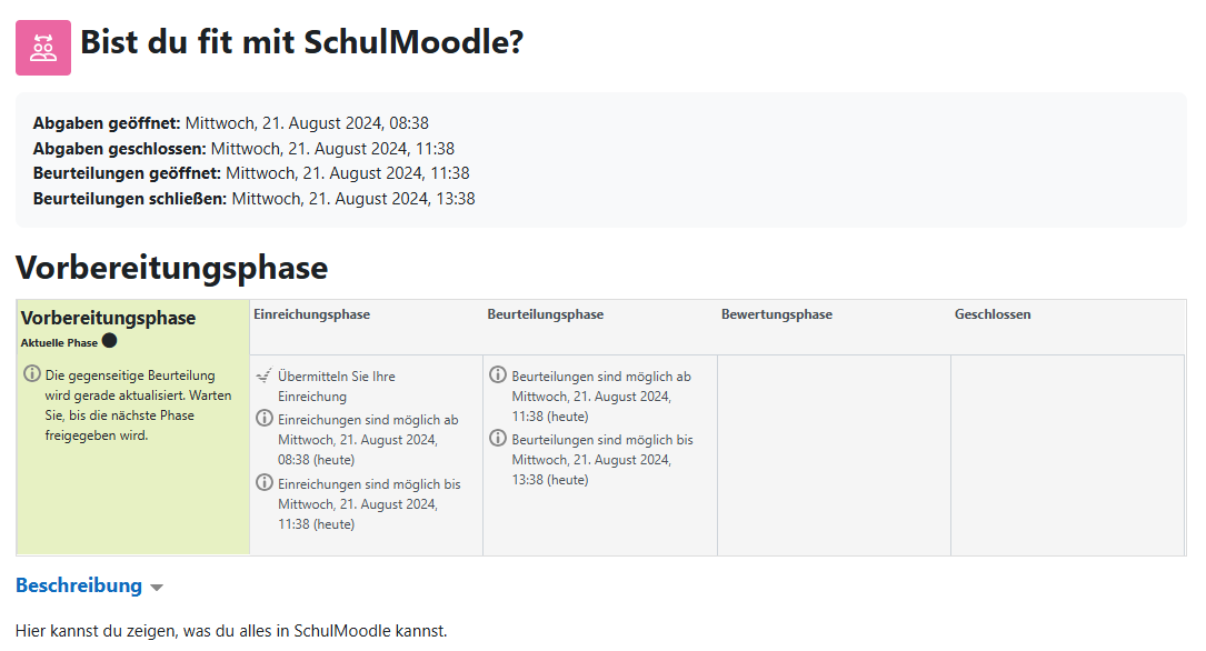 Ansicht einer Aktivität Gegenseitige Beurteilung aus Sicht der Teilnehmenden
