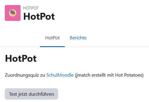 Ansicht einer HotPot-Aktivität im Kurs