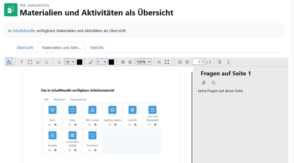 Ansicht einer Aktivität PDF-Annotation im Kurs