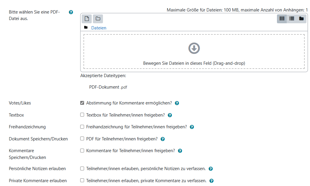 Ansicht zur Erstellung einer Aktivität PDF-Annotation