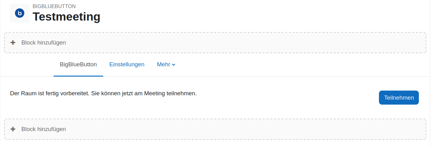 Ansicht einer Aktivität BigBlueButton für die Lehrkraft im Kurs
