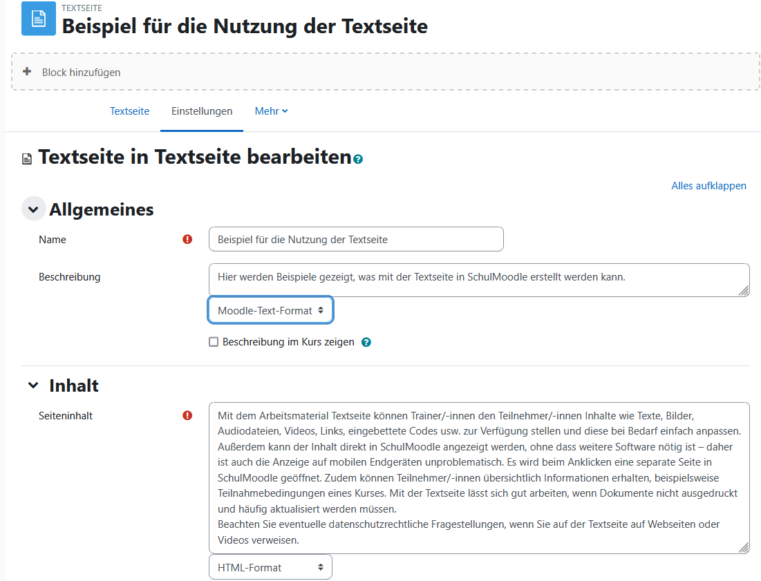 Screenshot zum Material Textseite Trainer/-innensicht